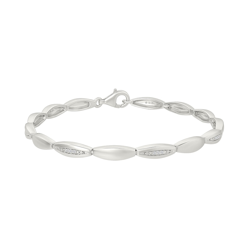 Main Image 2 of 1/10 CT. T.W. Diamond Oval Link Bracelet in Sterling Silver - 7.5"