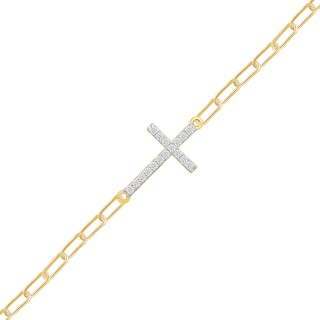 1/5 CT. T.W. Certified Lab-Grown Diamond Sideways Cross Bracelet in Sterling Silver with 10K Gold Plate (I/SI2)