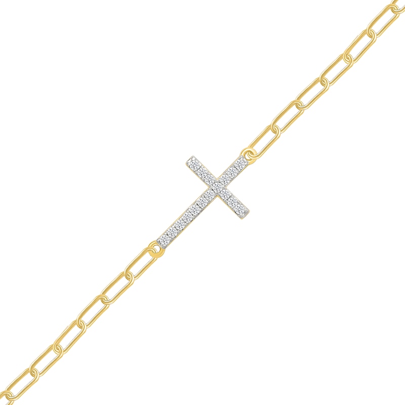 Main Image 1 of 1/5 CT. T.W. Certified Lab-Created Diamond Sideways Cross Bracelet in Sterling Silver with 10K Gold Plate (I/SI2)