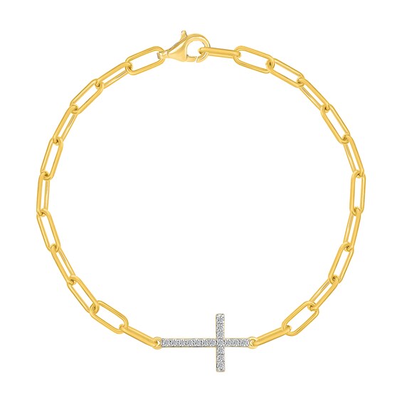 1/5 CT. T.w. Certified Lab-Grown Diamond Sideways Cross Bracelet in Sterling Silver with 10K Gold Plate (I/Si2)