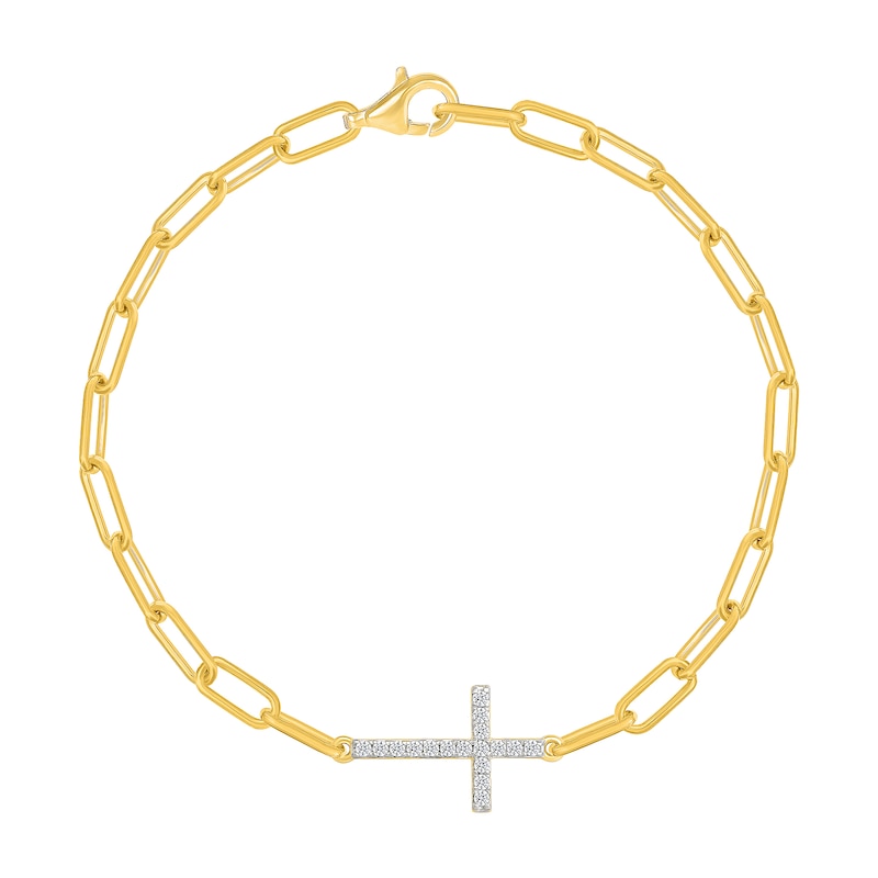 Main Image 2 of 1/5 CT. T.W. Certified Lab-Created Diamond Sideways Cross Bracelet in Sterling Silver with 10K Gold Plate (I/SI2)