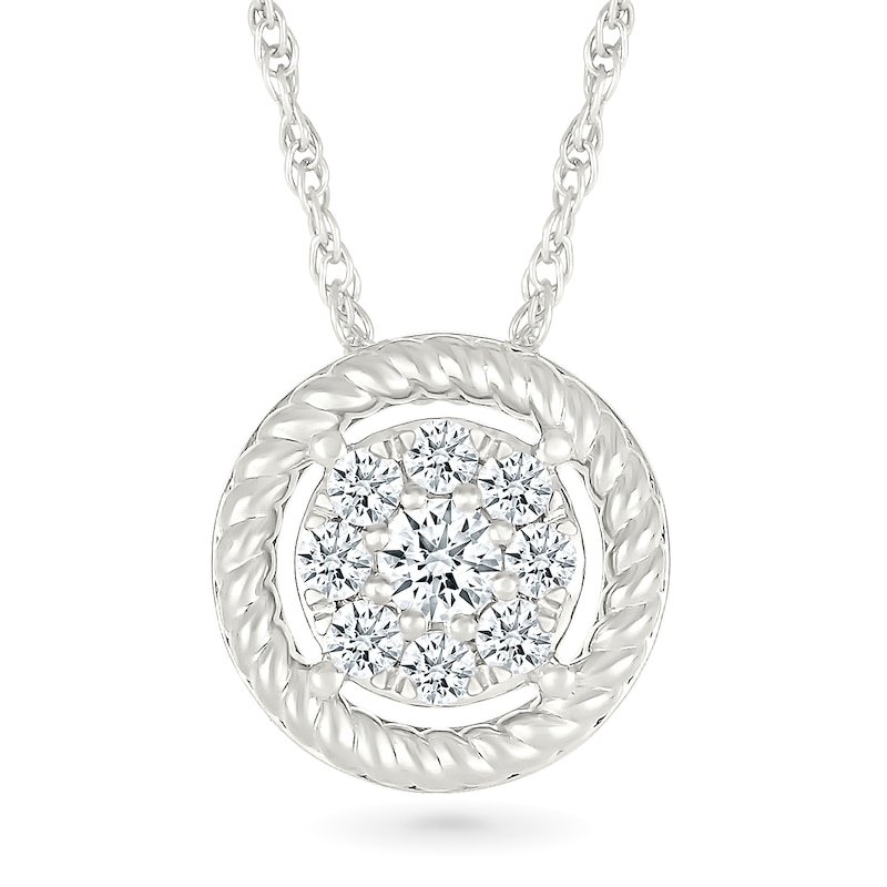 Main Image 1 of 1/4 CT. T.W. Certified Lab-Grown Multi-Diamond Rope-Textured Frame Pendant in Sterling Silver (I/SI2)