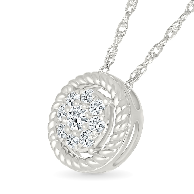 Main Image 2 of 1/4 CT. T.W. Certified Lab-Grown Multi-Diamond Rope-Textured Frame Pendant in Sterling Silver (I/SI2)
