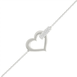 1/10 CT. T.W. Diamond Interlocking Heart Bracelet in Sterling Silver - 7.5"
