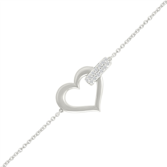 1/10 CT. T.w. Diamond Interlocking Heart Bracelet in Sterling Silver - 7.5"