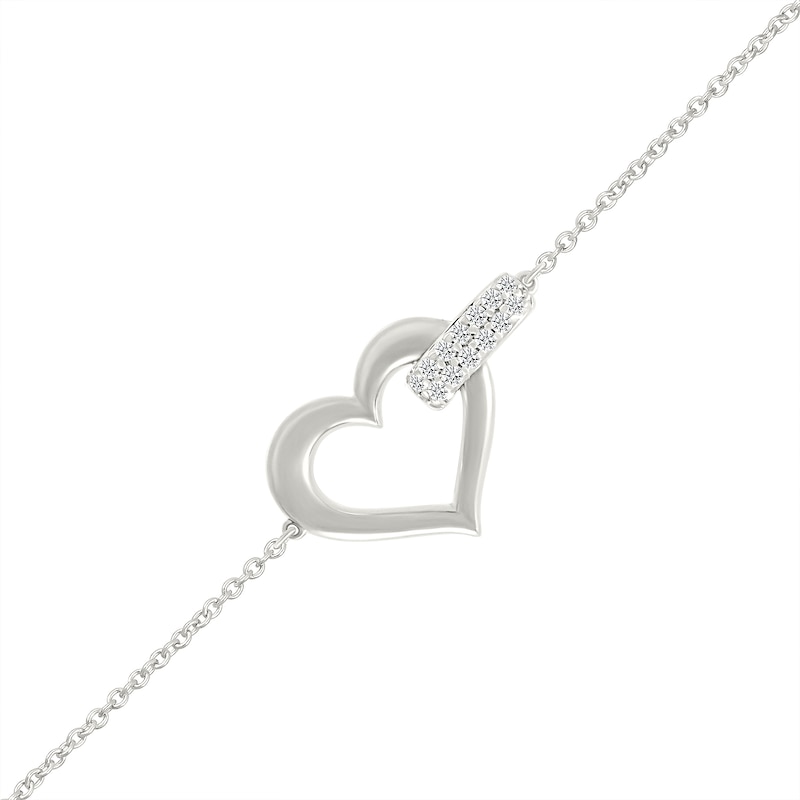 Main Image 1 of 1/10 CT. T.W. Diamond Interlocking Heart Bracelet in Sterling Silver - 7.5"