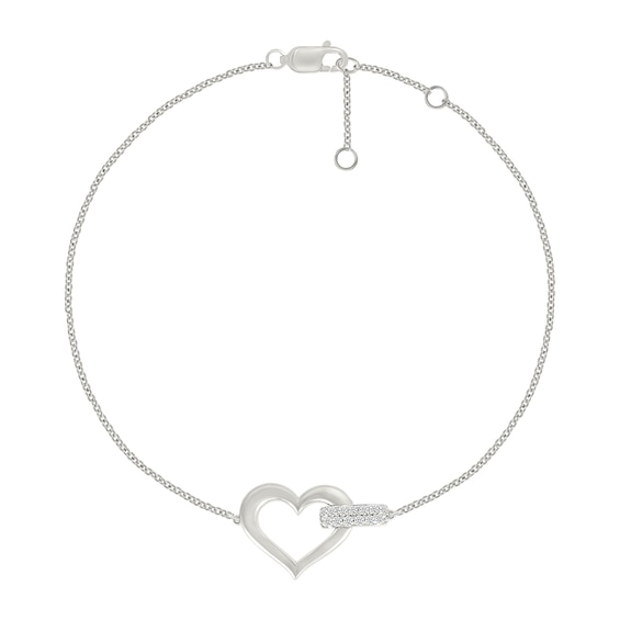 1/10 CT. T.w. Diamond Interlocking Heart Bracelet in Sterling Silver - 7.5"