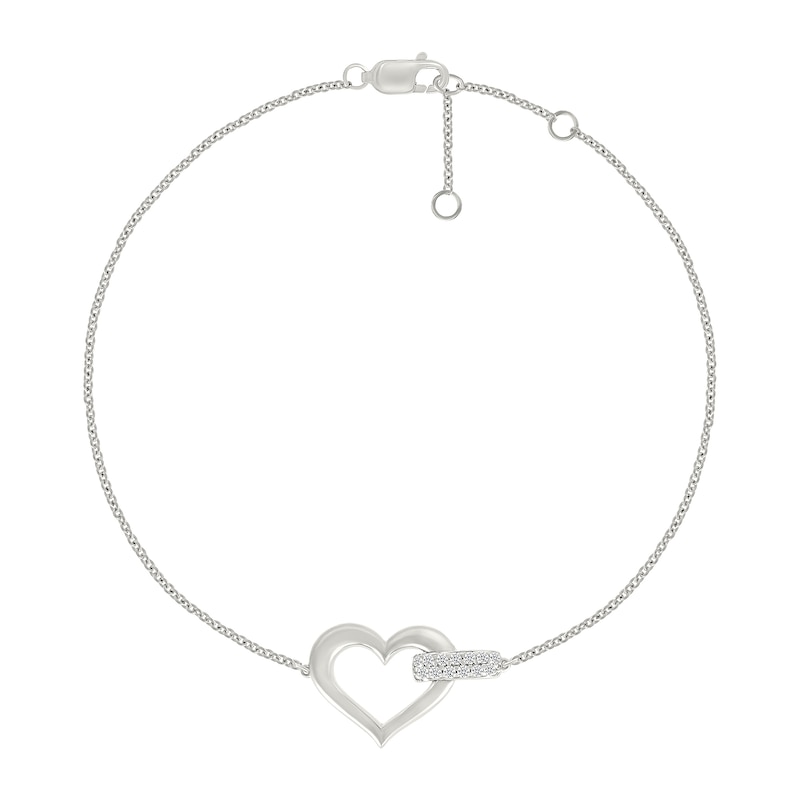 Main Image 2 of 1/10 CT. T.W. Diamond Interlocking Heart Bracelet in Sterling Silver - 7.5"