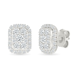 1/2 CT. T.W. Emerald-Shaped Certified Lab-Grown Multi-Diamond Frame Stud Earrings in Sterling Silver (I/SI2)