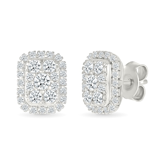 1/2 CT. T.w. Emerald-Shaped Certified Lab-Grown Multi-Diamond Frame Stud Earrings in Sterling Silver (I/Si2)