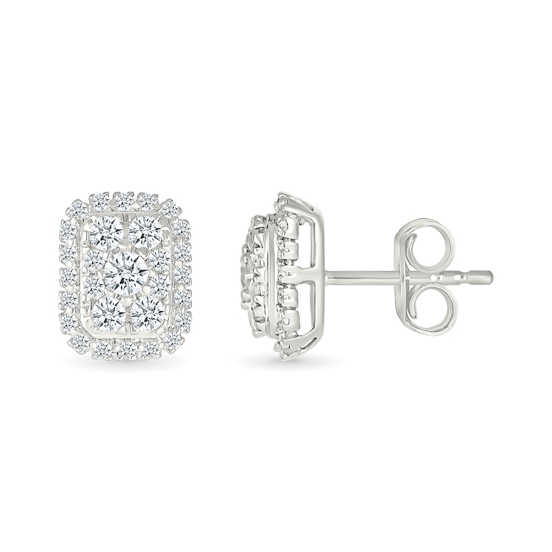 Main Image 2 of 1/2 CT. T.W. Emerald-Shaped Certified Lab-Grown Multi-Diamond Frame Stud Earrings in Sterling Silver (I/SI2)