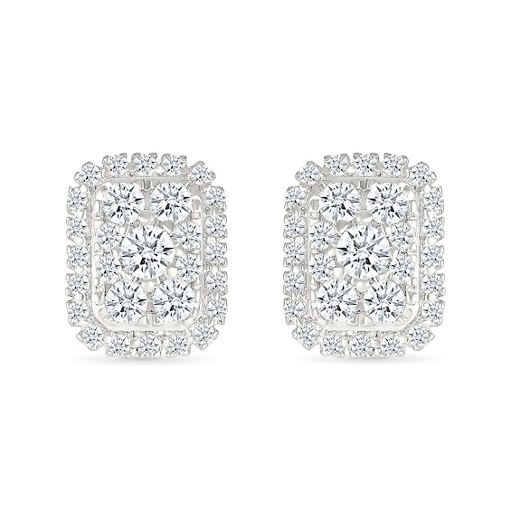 1/2 CT. T.w. Emerald-Shaped Certified Lab-Grown Multi-Diamond Frame Stud Earrings in Sterling Silver (I/Si2)