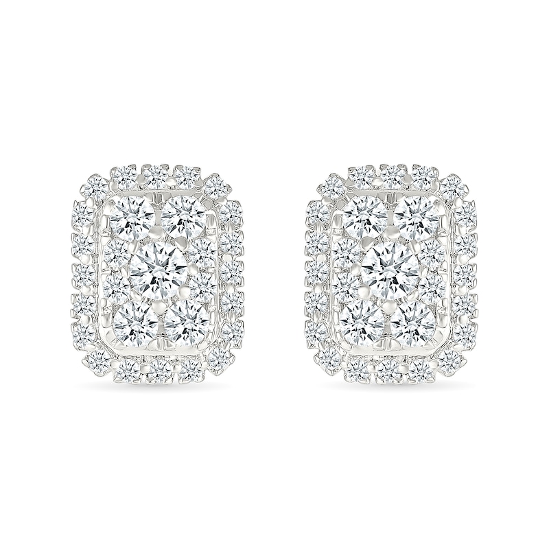 Main Image 4 of 1/2 CT. T.W. Emerald-Shaped Certified Lab-Grown Multi-Diamond Frame Stud Earrings in Sterling Silver (I/SI2)