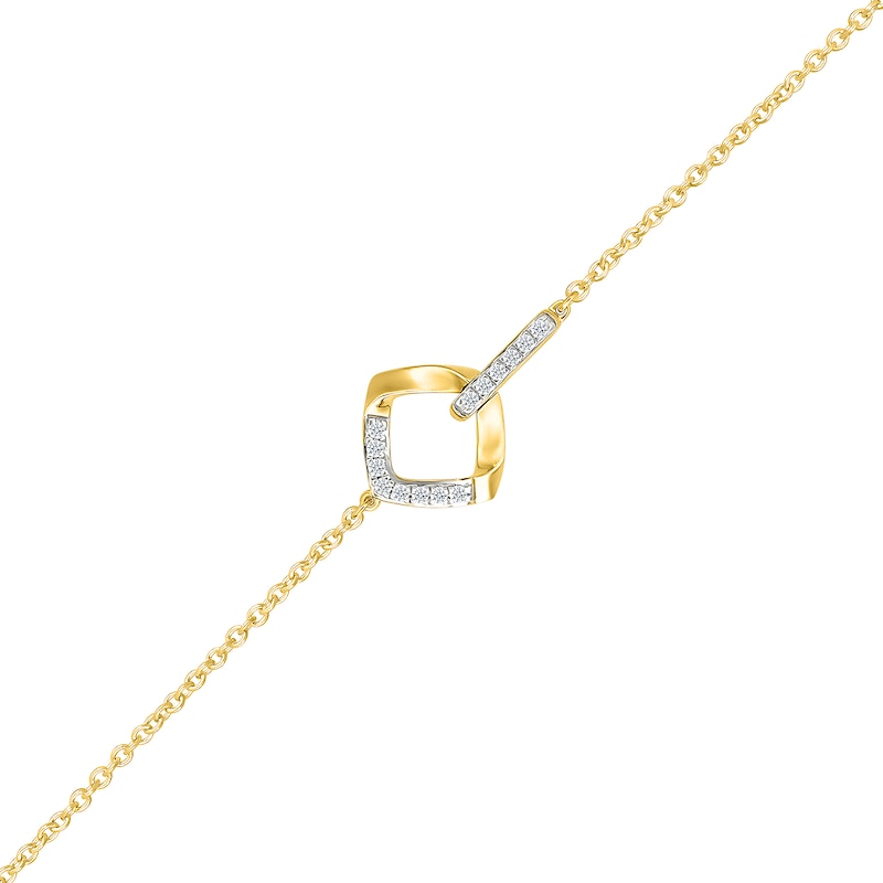 Main Image 1 of 1/10 CT. T.W. Diamond Interlocking Tilted Square Bracelet in Sterling Silver with 10K Gold Plate - 7.5&quot;