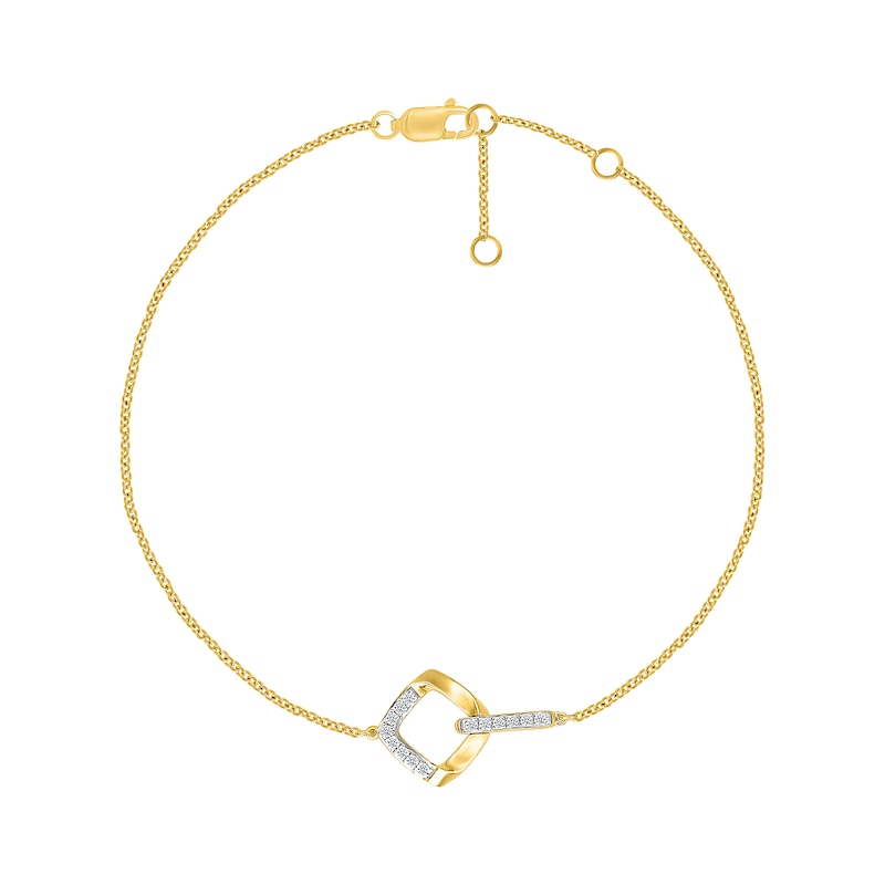 Main Image 2 of 1/10 CT. T.W. Diamond Interlocking Tilted Square Bracelet in Sterling Silver with 10K Gold Plate - 7.5&quot;