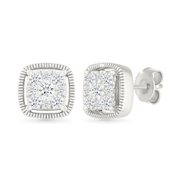 1/3 CT. T.W. Cushion-Shaped Certified Lab-Grown Multi-Diamond Frame Vintage-Style Stud Earrings in Sterling Silver