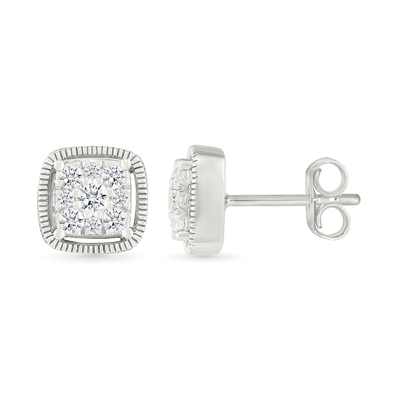 Main Image 2 of 1/3 CT. T.W. Cushion-Shaped Certified Lab-Grown Multi-Diamond Frame Vintage-Style Stud Earrings in Sterling Silver