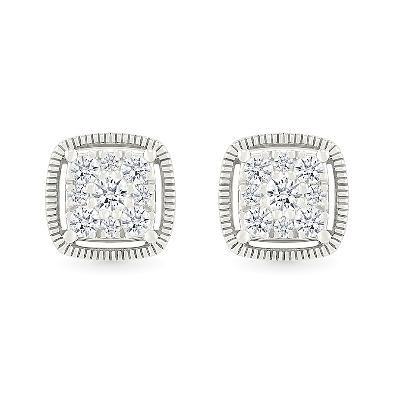 Main Image 4 of 1/3 CT. T.W. Cushion-Shaped Certified Lab-Grown Multi-Diamond Frame Vintage-Style Stud Earrings in Sterling Silver