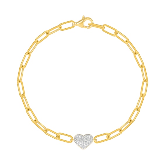 1/5 CT. T.w. Certified Lab-Grown Multi-Diamond Heart Bracelet in Sterling Silver with 10K Gold Plate (I/Si2) - 7.5"