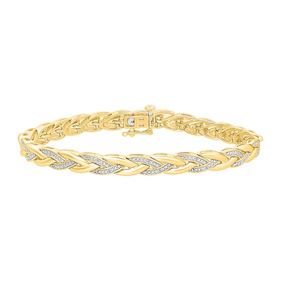 1/10 CT. T.w. Diamond Braided Link Bracelet in Sterling Silver with 10K Gold Plate - 7.25"