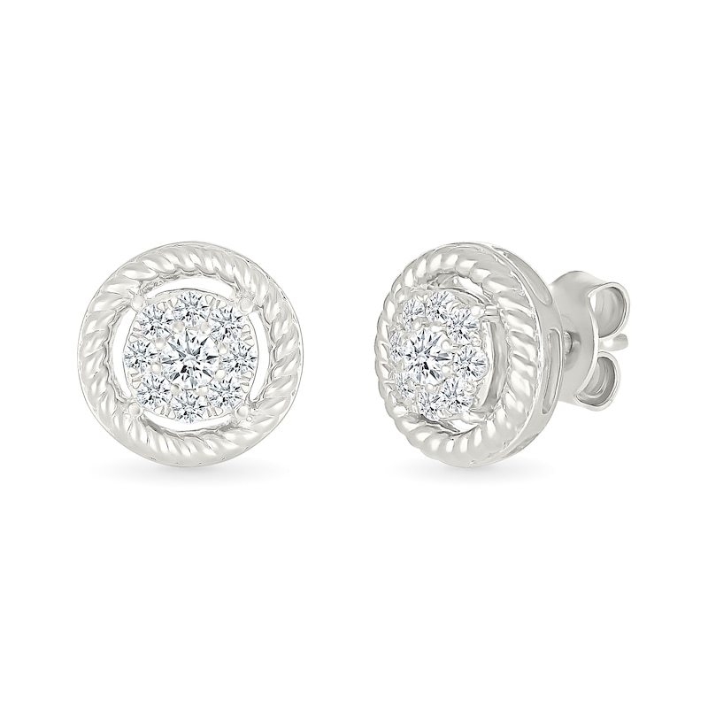 Main Image 1 of 1/4 CT. T.W. Certified Lab-Grown Multi-Diamond Rope-Textured Frame Stud Earrings in Sterling Silver (I/SI2)