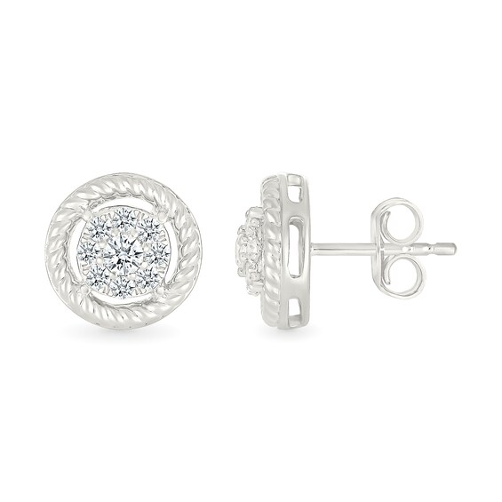 1/4 CT. T.w. Certified Lab-Grown Multi-Diamond Rope-Textured Frame Stud Earrings in Sterling Silver (I/Si2)