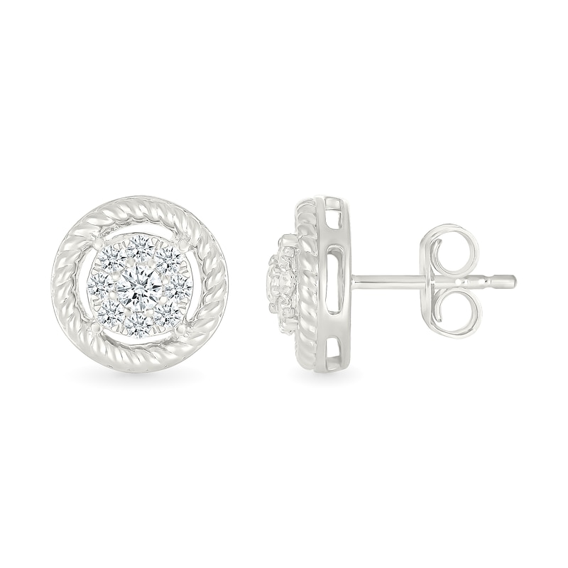 Main Image 2 of 1/4 CT. T.W. Certified Lab-Grown Multi-Diamond Rope-Textured Frame Stud Earrings in Sterling Silver (I/SI2)