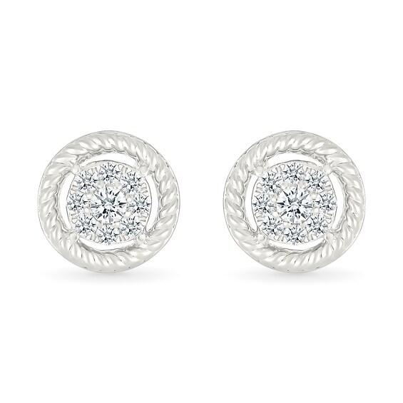 1/4 CT. T.w. Certified Lab-Grown Multi-Diamond Rope-Textured Frame Stud Earrings in Sterling Silver (I/Si2)