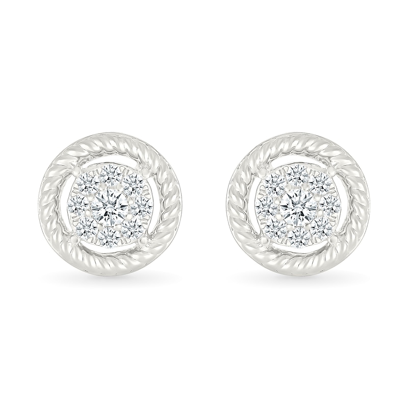 Main Image 4 of 1/4 CT. T.W. Certified Lab-Grown Multi-Diamond Rope-Textured Frame Stud Earrings in Sterling Silver (I/SI2)
