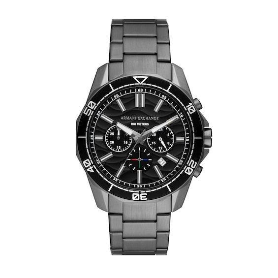Menâs Armani Exchange Spencer Gunmetal Grey IP Chronograph Watch with Textured Black Dial (Model: Ax1959)