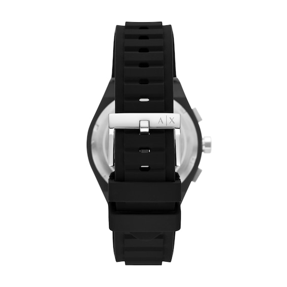 Menâs Armani Exchange Sync Black IP Silicone Strap Chronograph Watch with Black Dial (Model: Ax4161)
