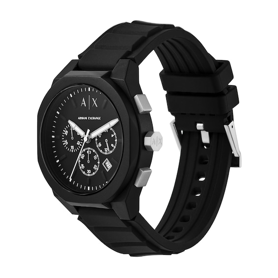 Menâs Armani Exchange Sync Black IP Silicone Strap Chronograph Watch with Black Dial (Model: Ax4161)