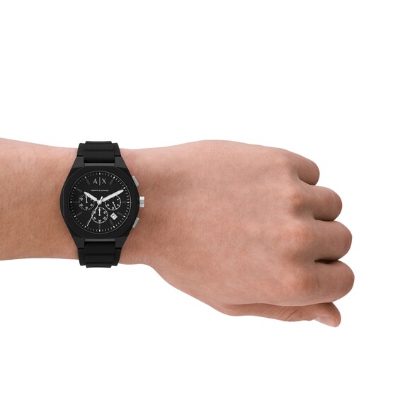 Menâs Armani Exchange Sync Black IP Silicone Strap Chronograph Watch with Black Dial (Model: Ax4161)