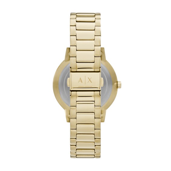 Men's Armani Exchange Cayde Gold-Tone IP Watch with Black Dial and Black Agate Bead Bracelet Box Set (Model: Ax7119)