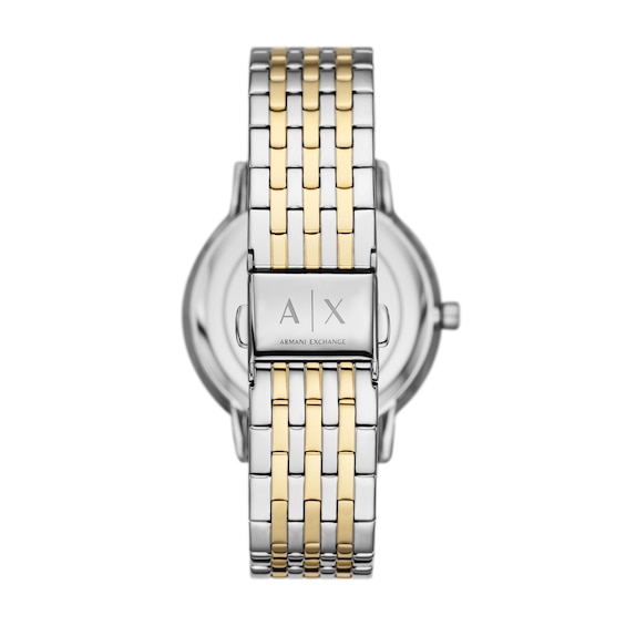 Ladiesâ Armani Exchange Two-Tone IP Watch with White Dial and Pearl Bead Bracelet Box Set (Model: Ax7156Set)
