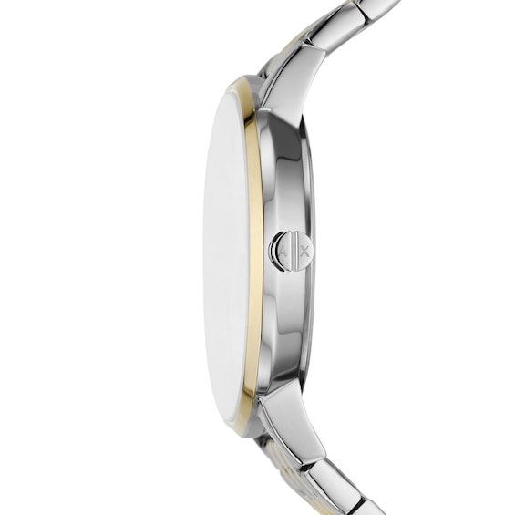 Ladiesâ Armani Exchange Two-Tone IP Watch with White Dial and Pearl Bead Bracelet Box Set (Model: Ax7156Set)