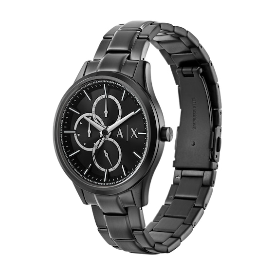 Menâs Armani Exchange Dante Black IP Chronograph Watch and Black Agate Barrel Bead Bracelet Box Set (Model: Ax7154Set)