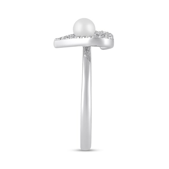 4.0mm Freshwater Cultured Pearl and White Lab-Created Sapphire Heart Ring in Sterling Silver