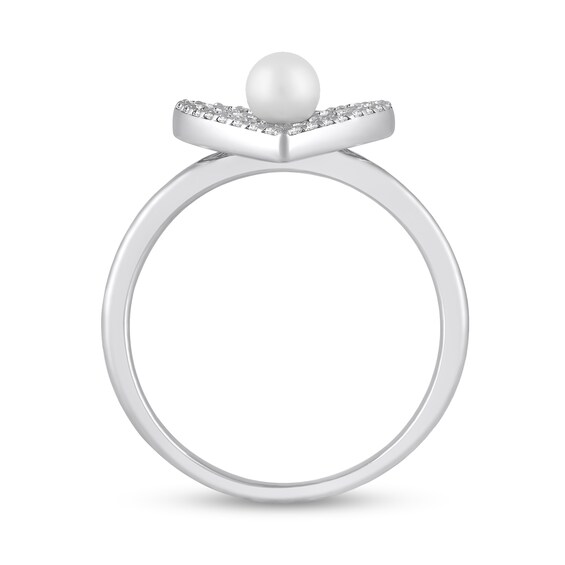 4.0mm Freshwater Cultured Pearl and White Lab-Created Sapphire Heart Ring in Sterling Silver
