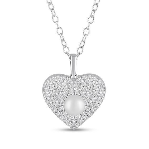 4.0mm Freshwater Cultured Pearl and White Lab-Created Sapphire Heart Pendant in Sterling Silver