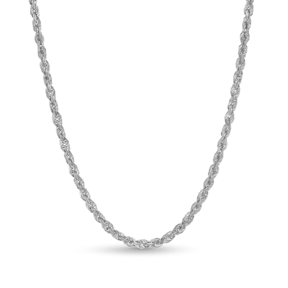 3.8mm Glitter Rope Chain Necklace in Solid 10K White Gold - 22"
