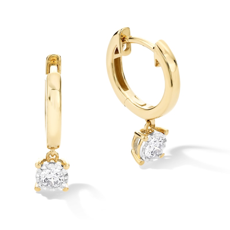Main Image 1 of 3/8 CT. T.W. Diamond Miracle Solitaire Dangle Hoop Earrings in 10K Gold (I/I2)