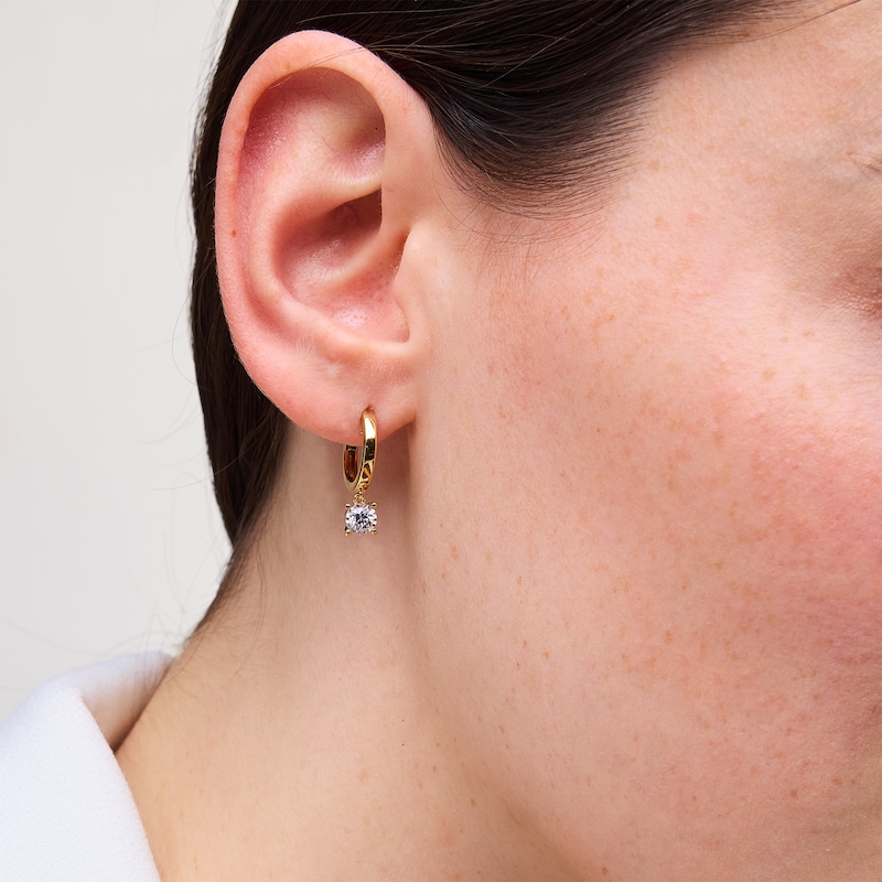 Main Image 2 of 3/8 CT. T.W. Diamond Miracle Solitaire Dangle Hoop Earrings in 10K Gold (I/I2)