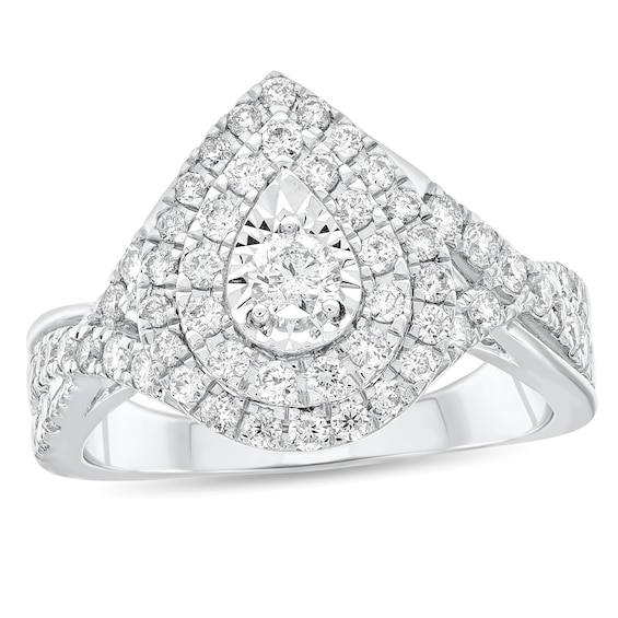 1 CT. T.w. Diamond Double Teardrop Frame Twist Shank Engagement Ring in 10K White Gold