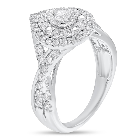 1 CT. T.w. Diamond Double Teardrop Frame Twist Shank Engagement Ring in 10K White Gold