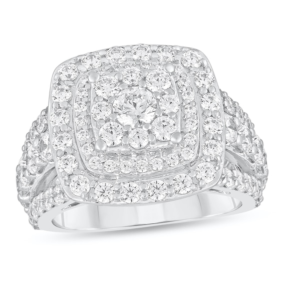2-7/8 CT. T.w. Diamond Triple Cushion Frame Triple Row Engagement Ring in 14K White Gold