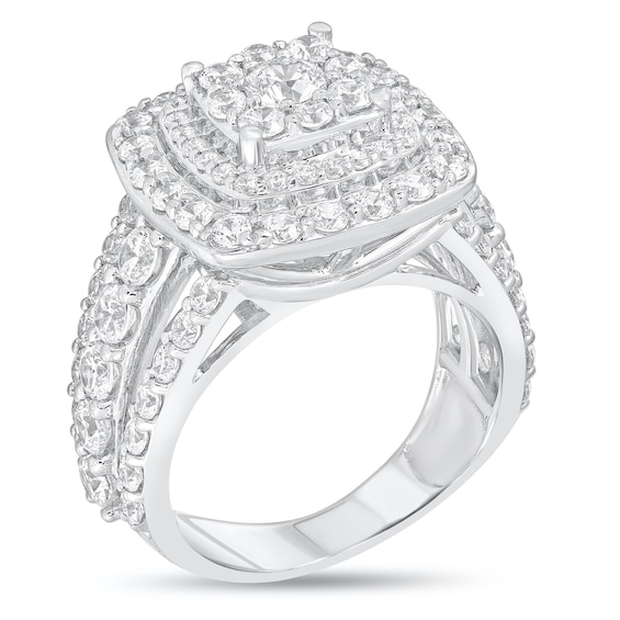 2-7/8 CT. T.w. Diamond Triple Cushion Frame Triple Row Engagement Ring in 14K White Gold