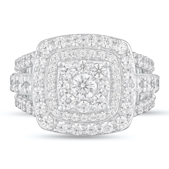 2-7/8 CT. T.w. Diamond Triple Cushion Frame Triple Row Engagement Ring in 14K White Gold