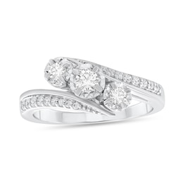 3/8 CT. T.W. Diamond Three Stone Bypass Shank Engagement Ring in 10K White Gold