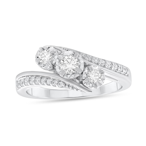 3/8 CT. T.w. Diamond Three Stone Bypass Shank Engagement Ring in 10K White Gold